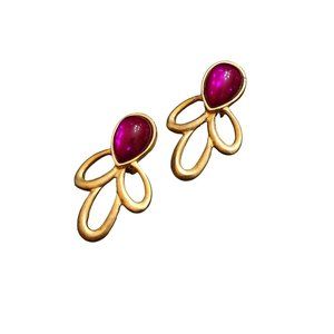 Vintage Acrylic Cabochon Clip Earrings (A2804)